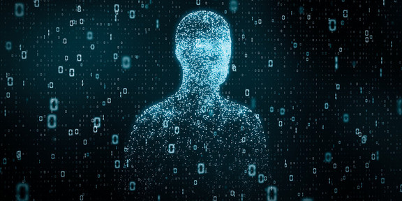 The image shows the hologram of an artificially created human being